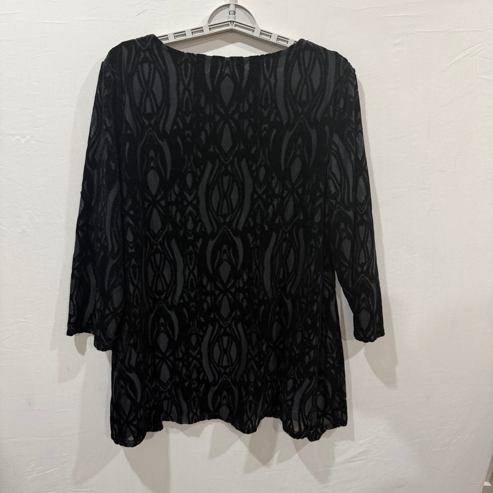 FYLO Womens Black Burnout Velvet Abstract Scoop Neck 3/4 Sleeve Top XL 824177C - Picture 2 of 6
